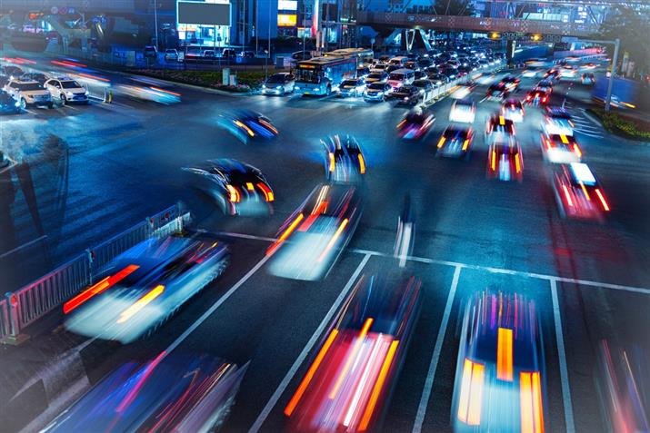 Driving in city at night